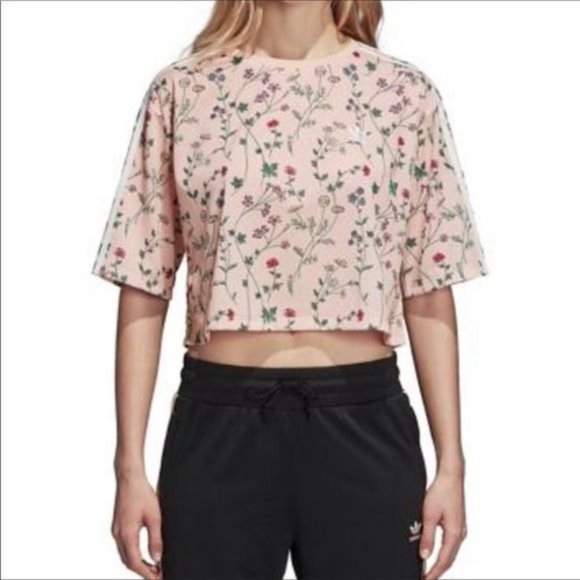 Adidas Originals Top Shirt Cropped Floral Aint No Sunshine Gym Casual Size XS - Picture 2 of 8